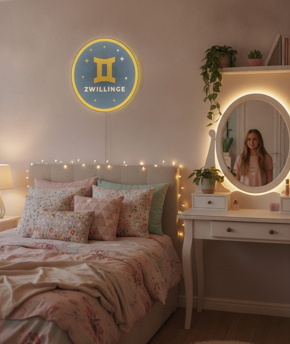 Sternzeichen Zwillinge LED-Lampe im Jugendzimmer
