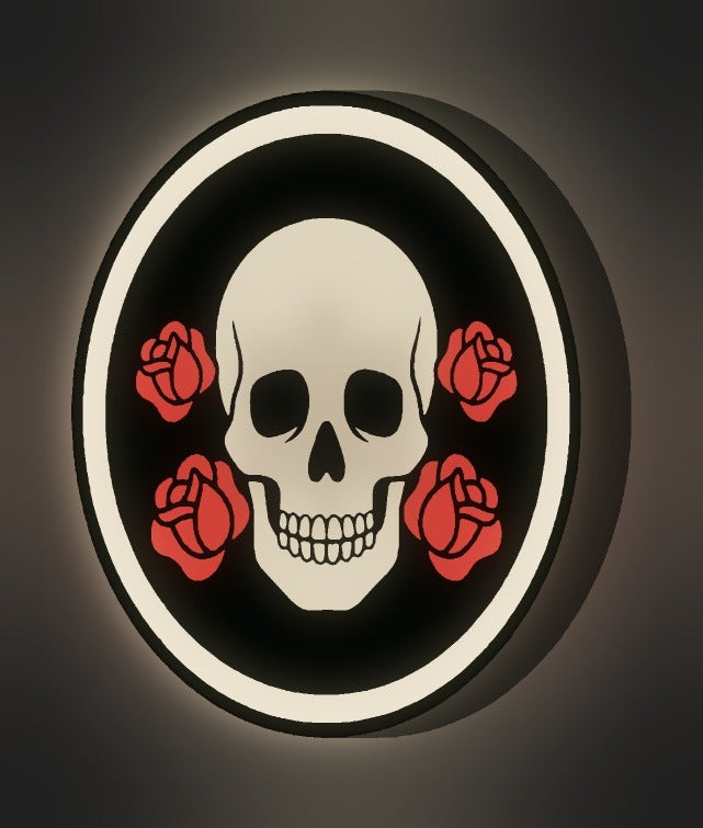 Totenkopf mit Blumen LED-Lampe leuchtend