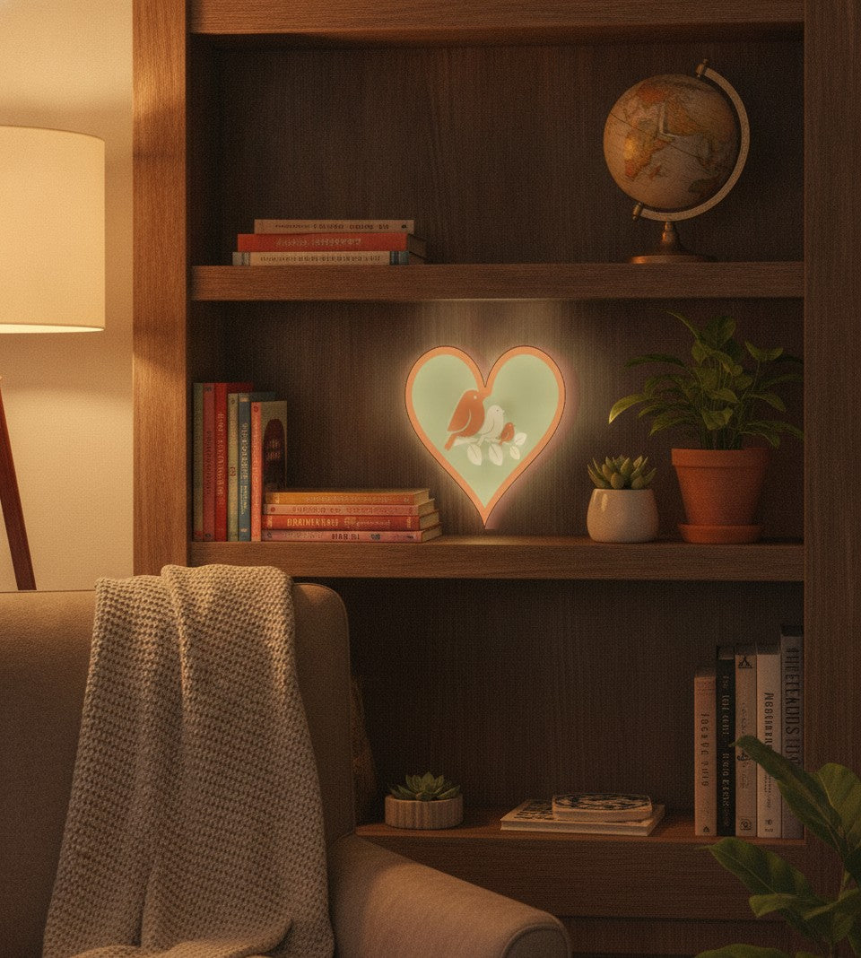 Vogelfamilie LED-Lampe im Bücherregal