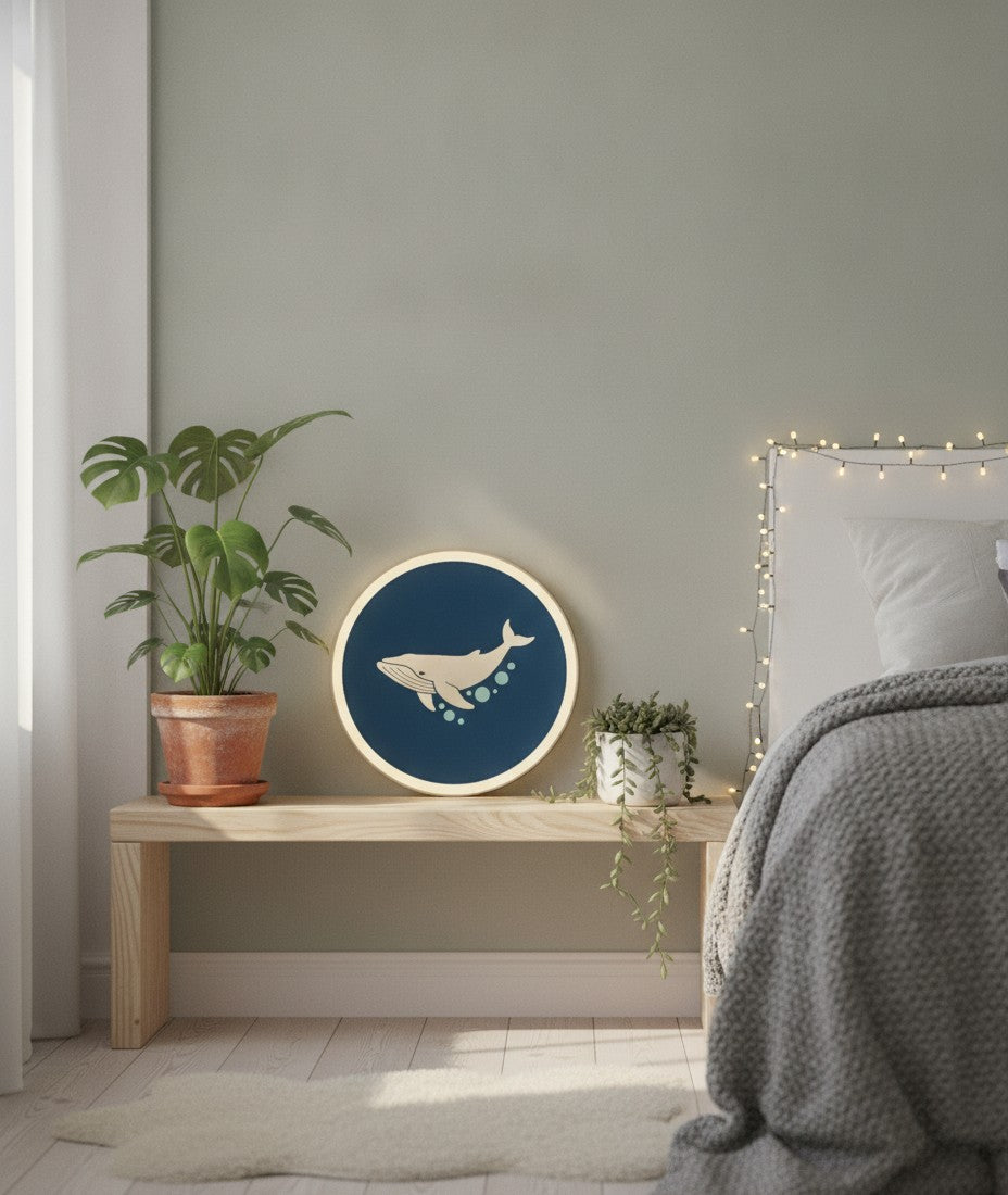 Buckelwal LED-Lampe im Schlafzimmer