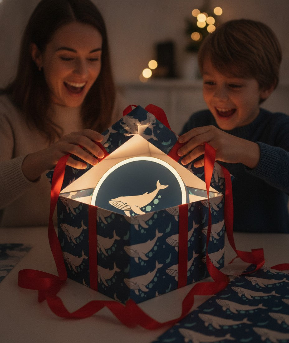 Buckelwal LED-Lampe als Geschenk beim Auspacken
