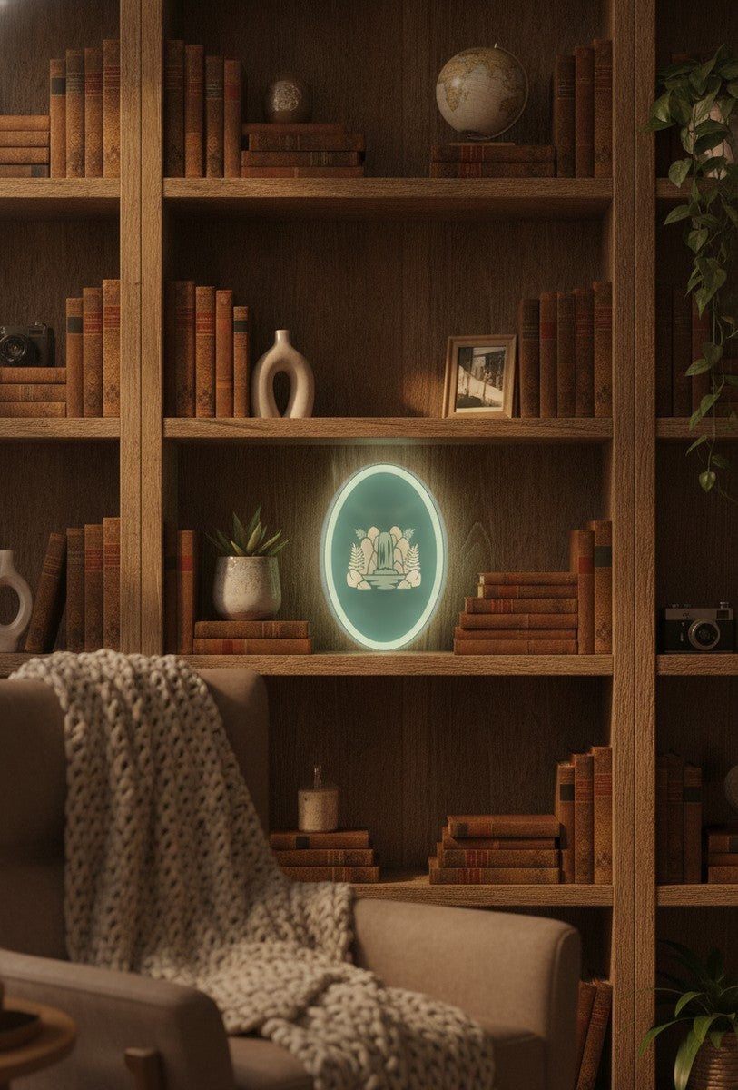 Wasserfall LED-Lampe im Bücherregal