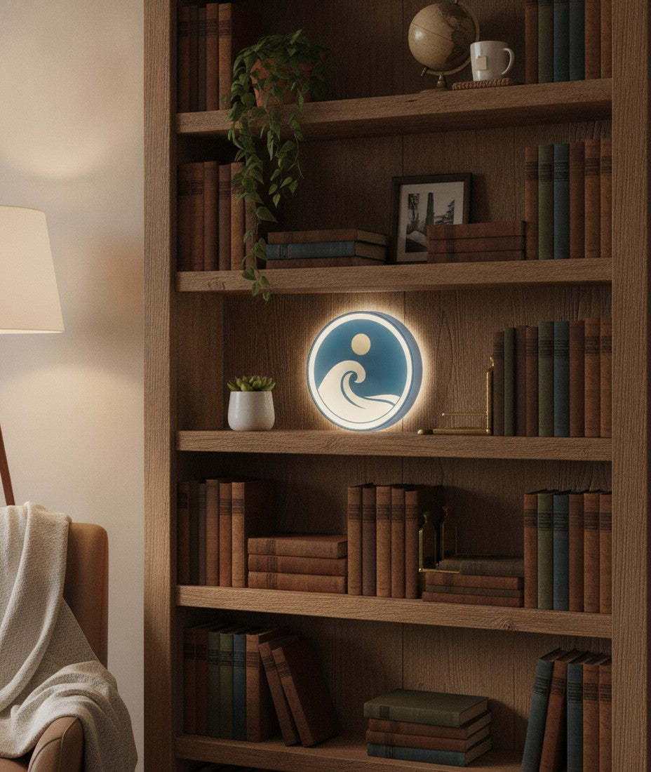 Welle LED-Lampe im Bücherregal