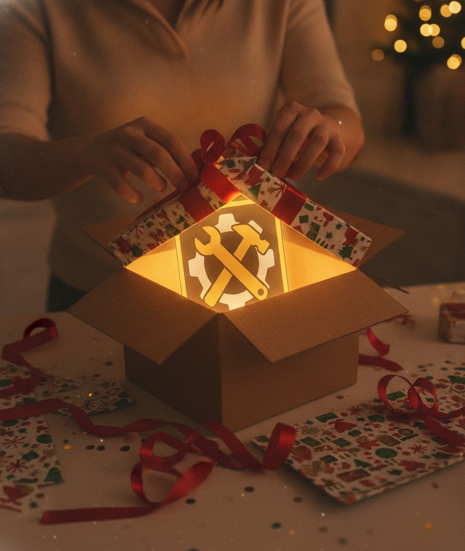 Werkstatt LED-Lampe als Geschenk beim Auspacken