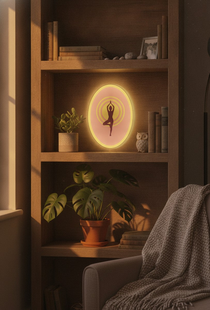Yoga Baum-Pose LED-Lampe im Bücherregal